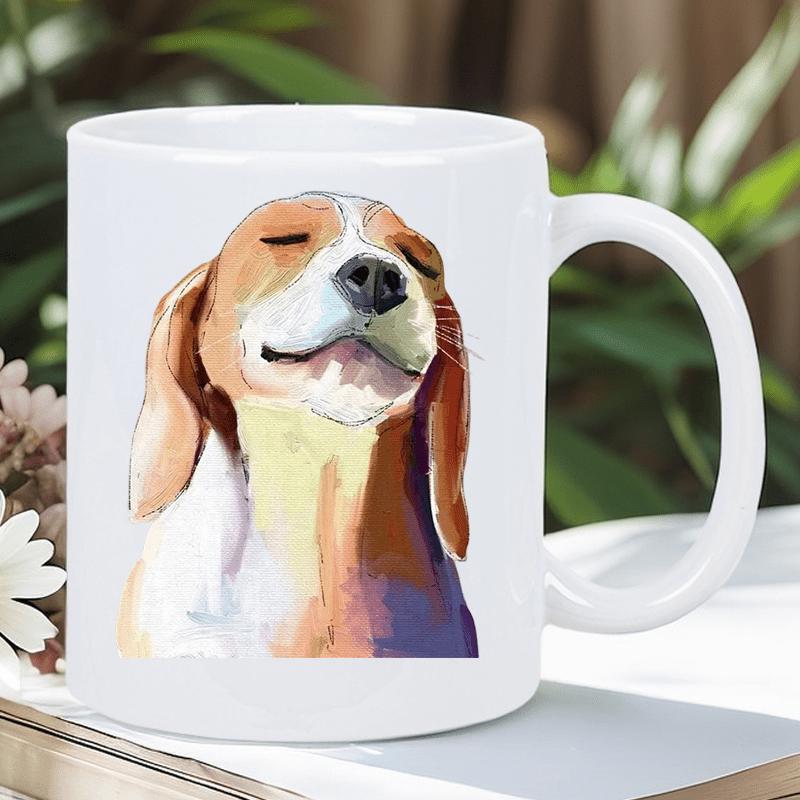 Tailorly White Ceramic 11 oz Mug - Watercolor Painting Of A Smiling Happy Contented Hound Head Beagle