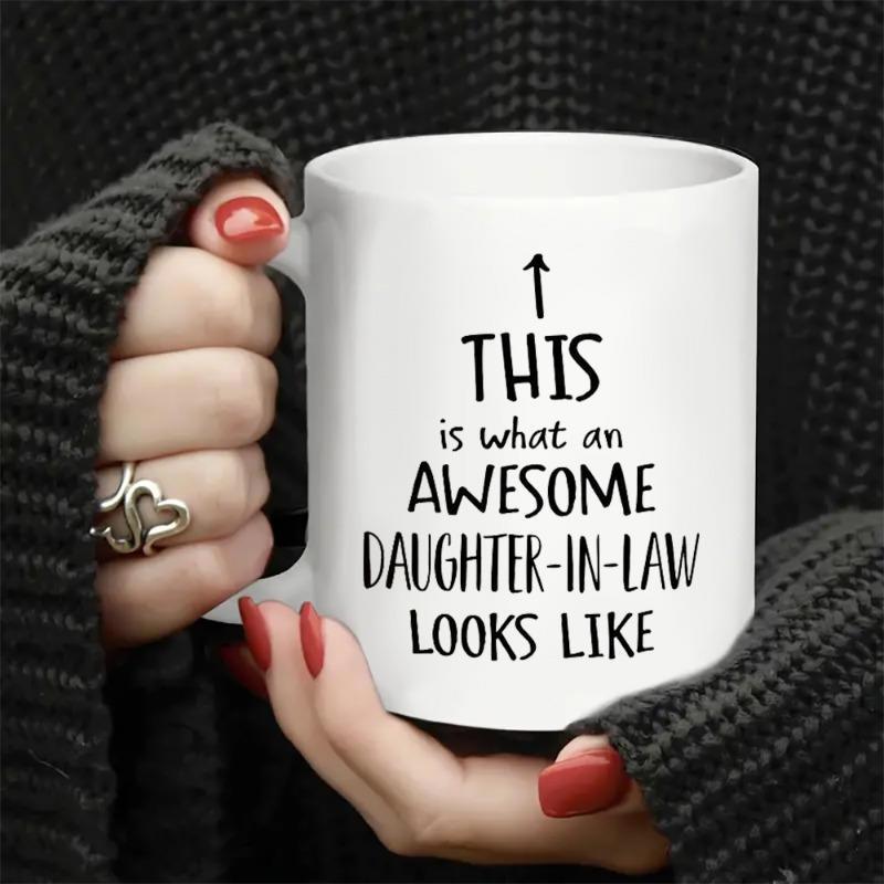 Tailorly White Ceramic 11 oz Mug - This Is What An Awesome Daughter In Law Looks Like Minimalist Upward Arrow Printed Upon A Clean