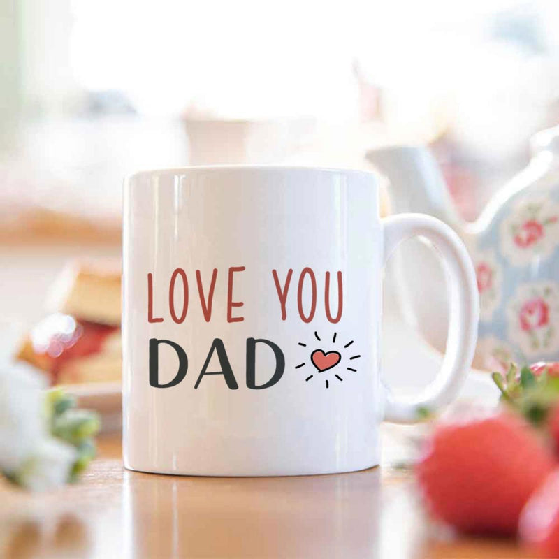 Tailorly White Ceramic 11 oz Mug - Love You Dad Hand Drawn Small Red Heart With Radiant Sunburst Lines Heart