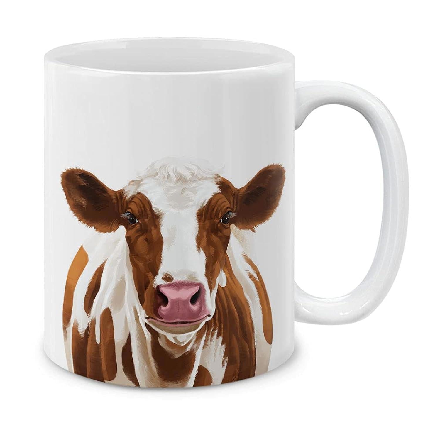 Tailorly White Ceramic 11 oz Mug - Rustic Hand Painted Brown And White Farm Animal Portrait Cow