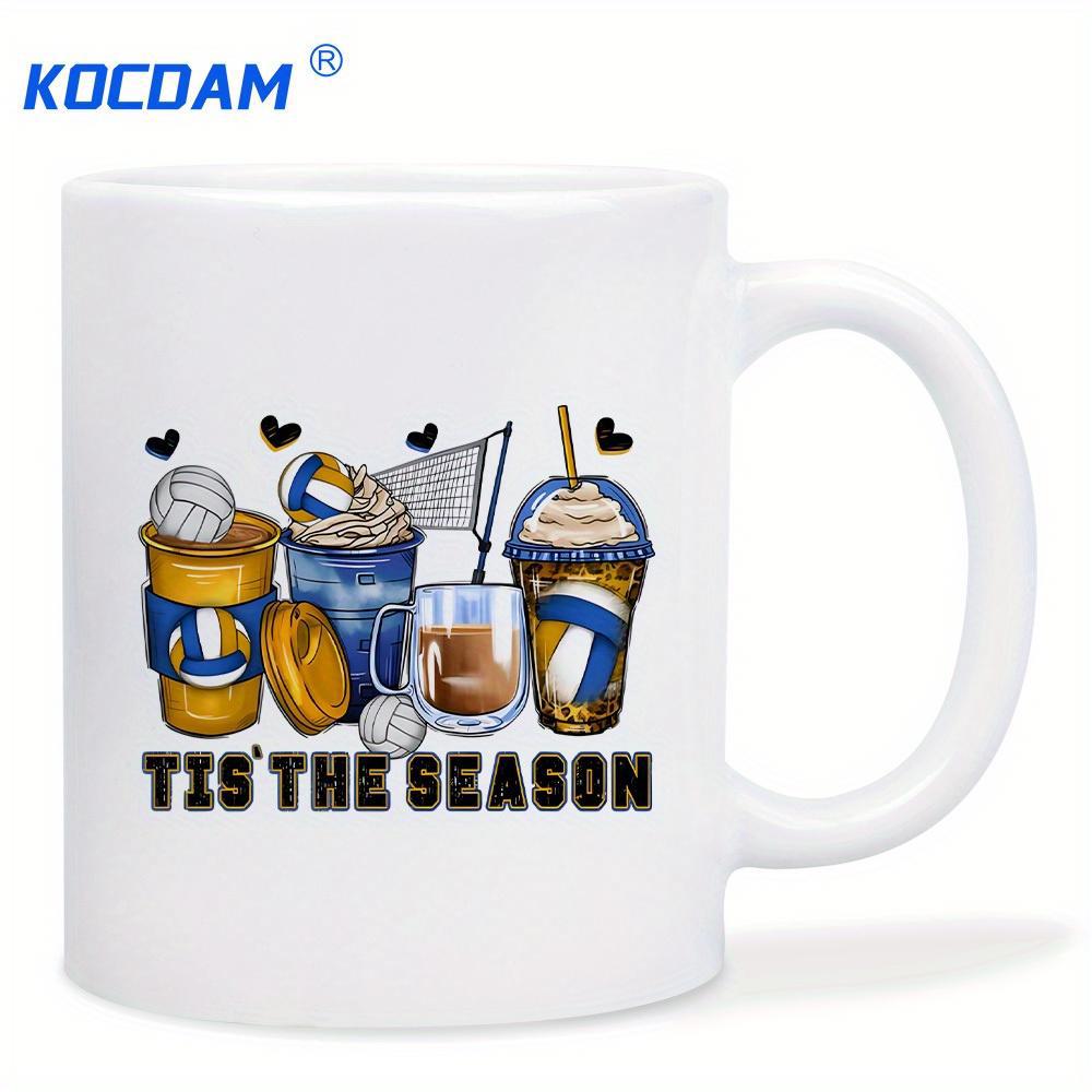 Tailorly White Ceramic 11 oz Mug - Tis The Season Various Chilled Drinks Featuring Volleyballs And Net Among Hearts Mug
