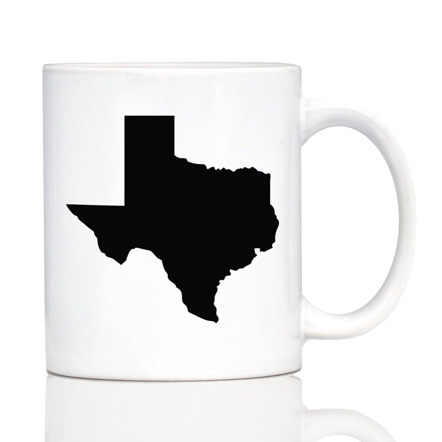 Tailorly White Ceramic 11 oz Mug - Solid Black Silhouette Of The Lone Star State Geographic Map Texas