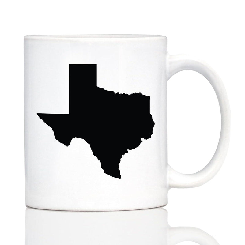 Tailorly White Ceramic 11 oz Mug - Solid Black Silhouette Of The Lone Star State Geographic Map Texas