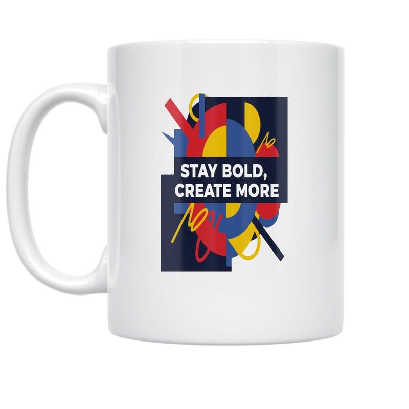 Tailorly White Ceramic 11 oz Mug - Stay Bold Create More Abstract Primary Color Geometric Elements With Bold Dynamic Shapes Pattern