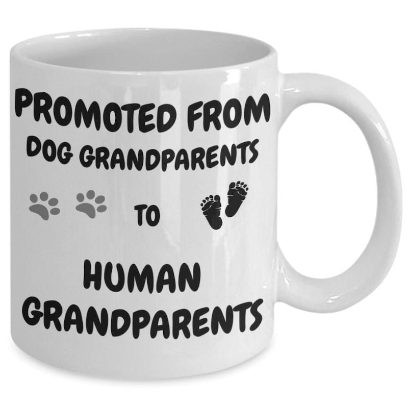 Tailorly White Ceramic 11 oz Mug - Promoted From Dog Grandparents To Human Grandparents Clean Featuring Playful Paw Prints And Tiny Footprints Mug