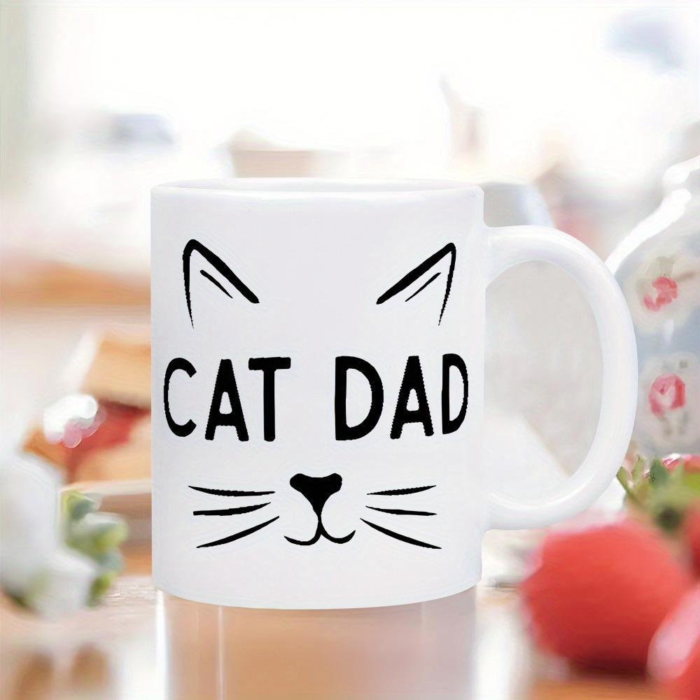 Tailorly White Ceramic 11 oz Mug - Cat Dad Minimalist Black Line Art Featuring Pointed Ears And Whisker Cat