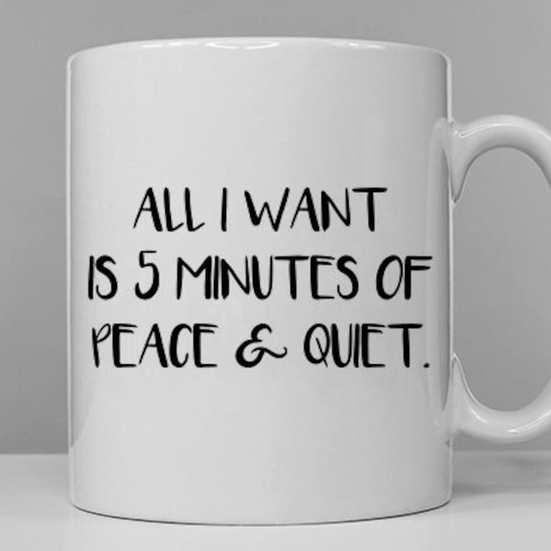 Tailorly White Ceramic 11 oz Mug - All I Want Is 5 Minutes Of Peace Quiet Minimalist Ceramic Vessel With Simple Black Typography For Daily Use Mug