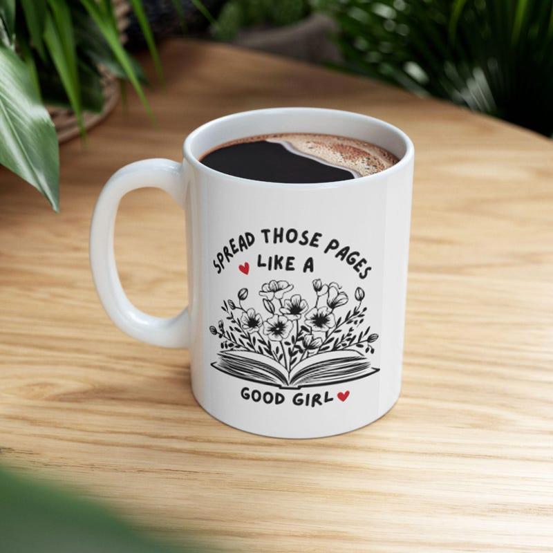 Tailorly White Ceramic 11 oz Mug - Spread Those Pages Like A Good Girl Delicate Blooming Wildflowers Growing From An Open Vintage Paper Book