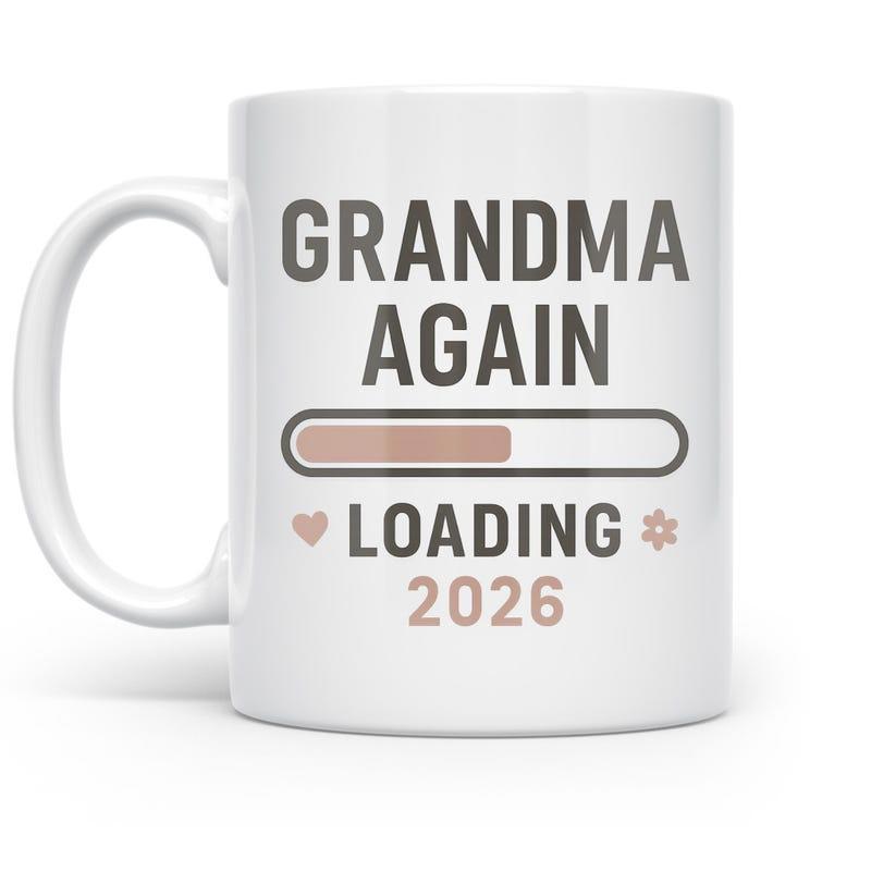 Tailorly White Ceramic 11 oz Mug - Grandma Again Loading 2026 Minimalist Style Progress Bar Accompanied By Heart And Flower Symbols Bar