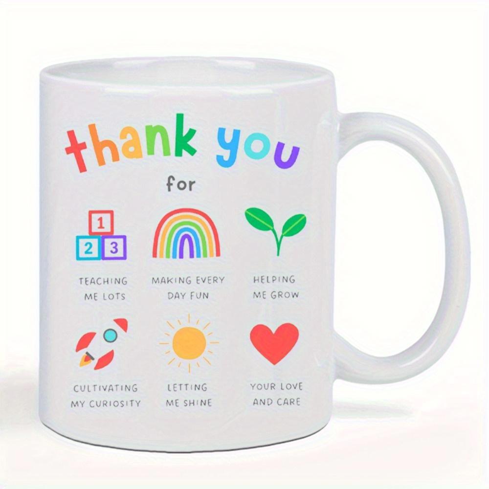 Tailorly White Ceramic 11 oz Mug - Thank You For Teaching Me Lots Vibrant Colorful Icons With A Rainbow Rocket Heart And Shining Sun Mug