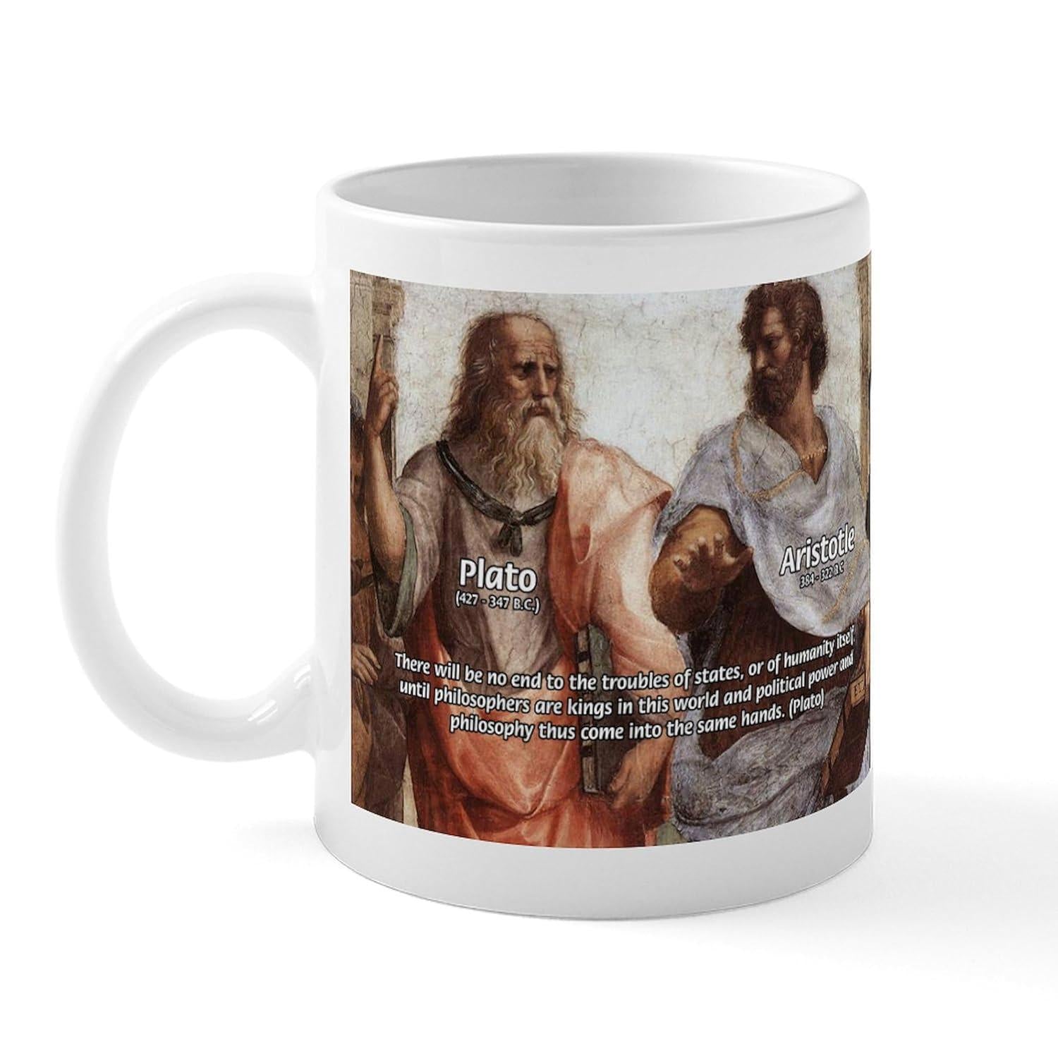 Tailorly White Ceramic 11 oz Mug - Plato Ancient Greek Philosophers Standing Together In A Grand Classical Marble Setting Philosopher