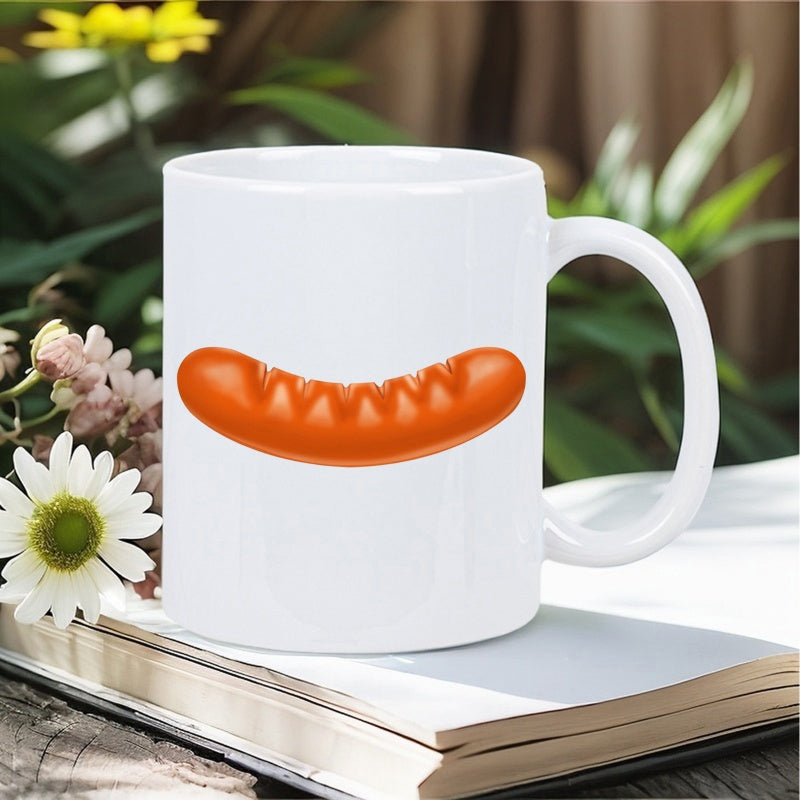 Tailorly White Ceramic 11 oz Mug - Grilled Savory Sausage With Realistic Texture Floating On Minimalist White Background Sausage