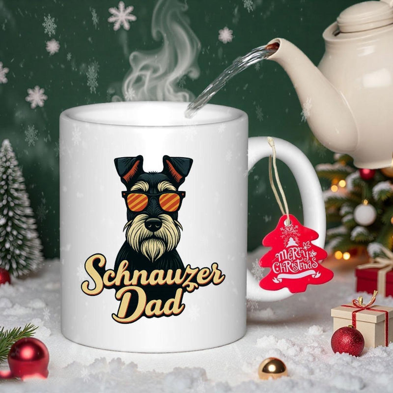 Tailorly White Ceramic 11 oz Mug - Schnauzer Dad Cool Dog Wearing Orange Sunglasses And Featuring A Textured Beard Schnauzer