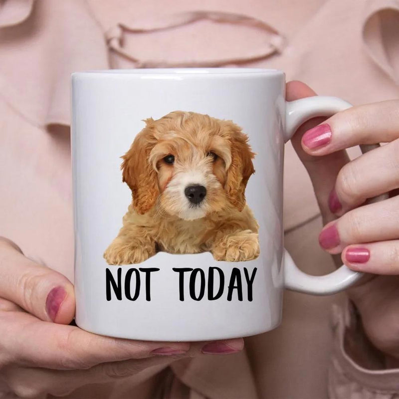 Tailorly White Ceramic 11 oz Mug - Not Today Cute Fluffy Golden Puppy Peeking Over An Edge Dog