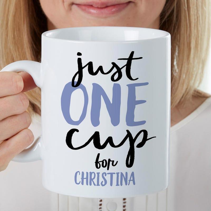 Tailorly White Ceramic 11 oz Mug - Just One Cup For Christina Simple White Ceramic Vessel Featuring Elegant Hand Lettered Calligraphy Mug