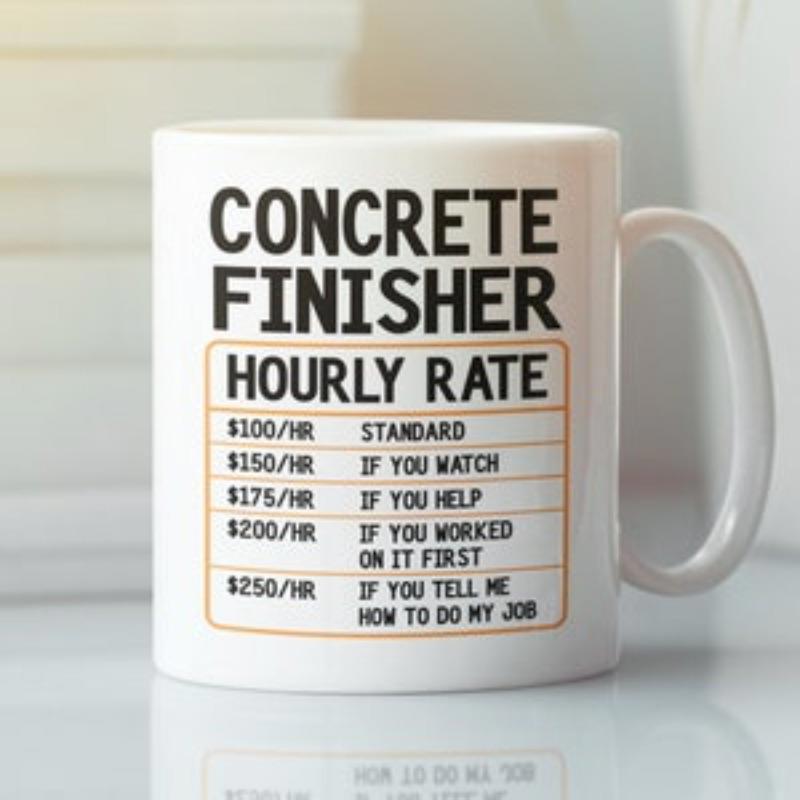 Tailorly White Ceramic 11 oz Mug - Concrete Finisher Hourly Rate Detailed Professional Service Pricing Table With Bold Typography Mug