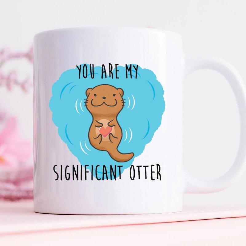 Tailorly White Ceramic 11 oz Mug - You Are My Significant Otter Cute Brown Character Floating Within Refreshing Blue Rippling Water Otter