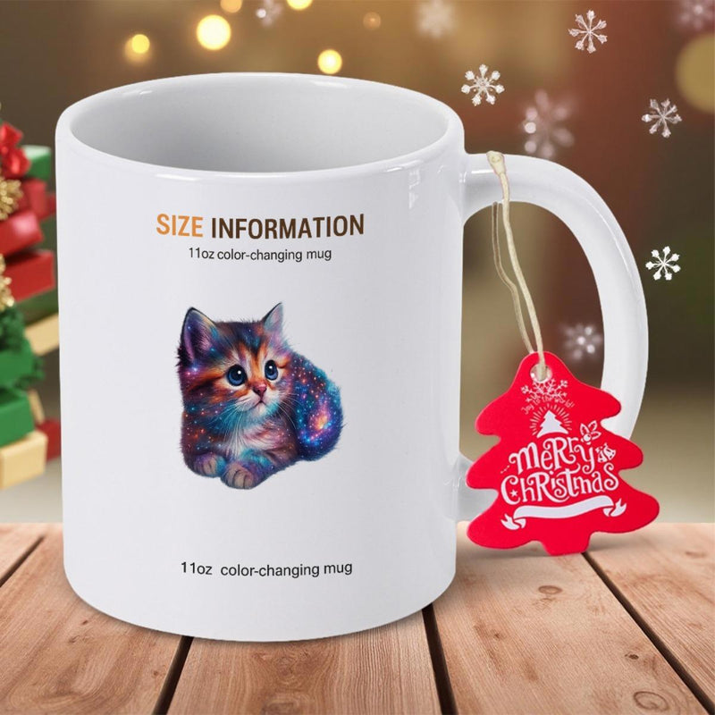 Tailorly White Ceramic 11 oz Mug - Merry Christmas Adorable Colorful Galaxy Pattern Sitting On Cat