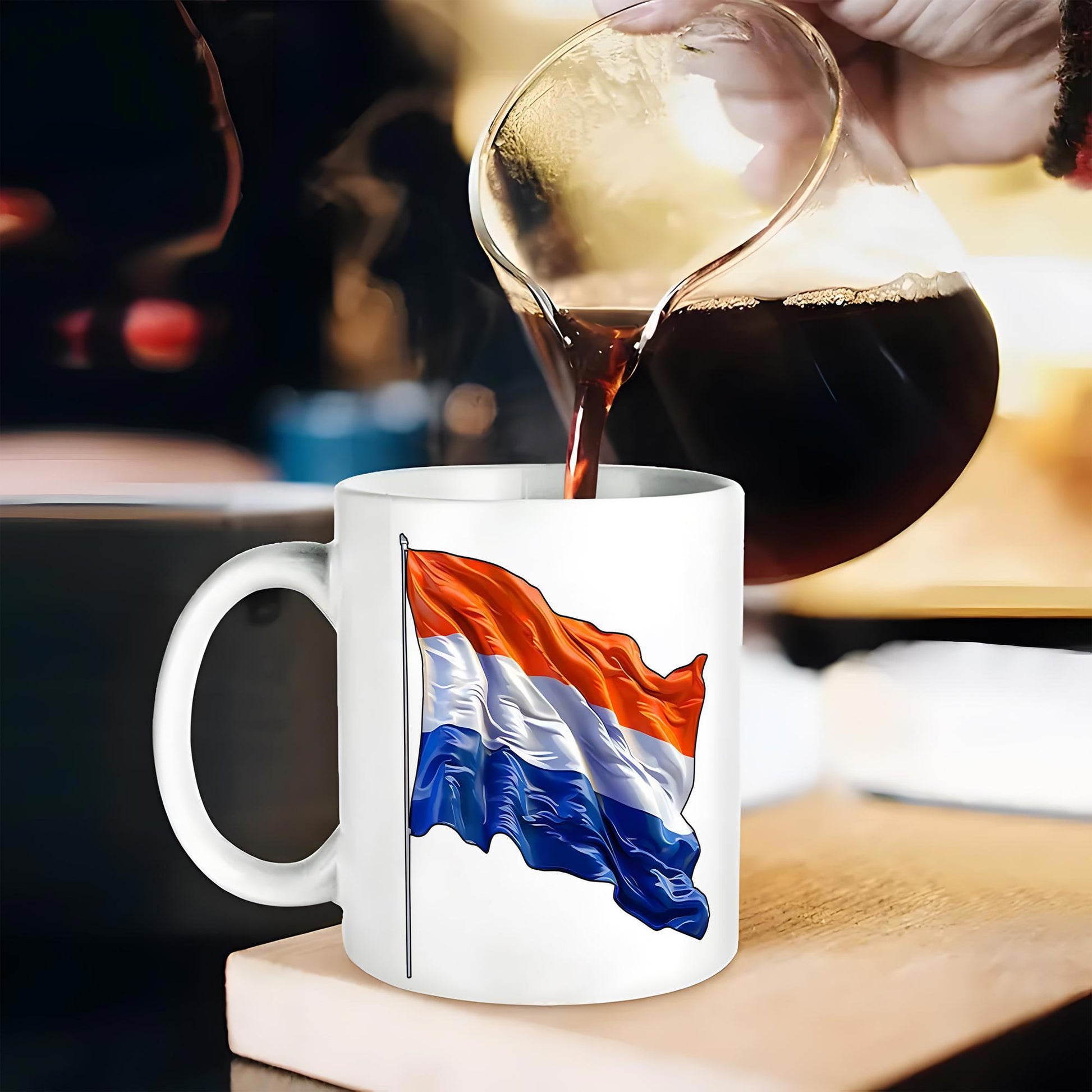Tailorly White Ceramic 11 oz Mug - Vibrant Patriotic Waving Horizontal Stripes Blowing In The Gentle Wind Flag