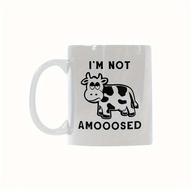 Tailorly White Ceramic 11 oz Mug - I'm Not Amooosed Minimalist Black And White Grumpy Expression Cartoon Cow