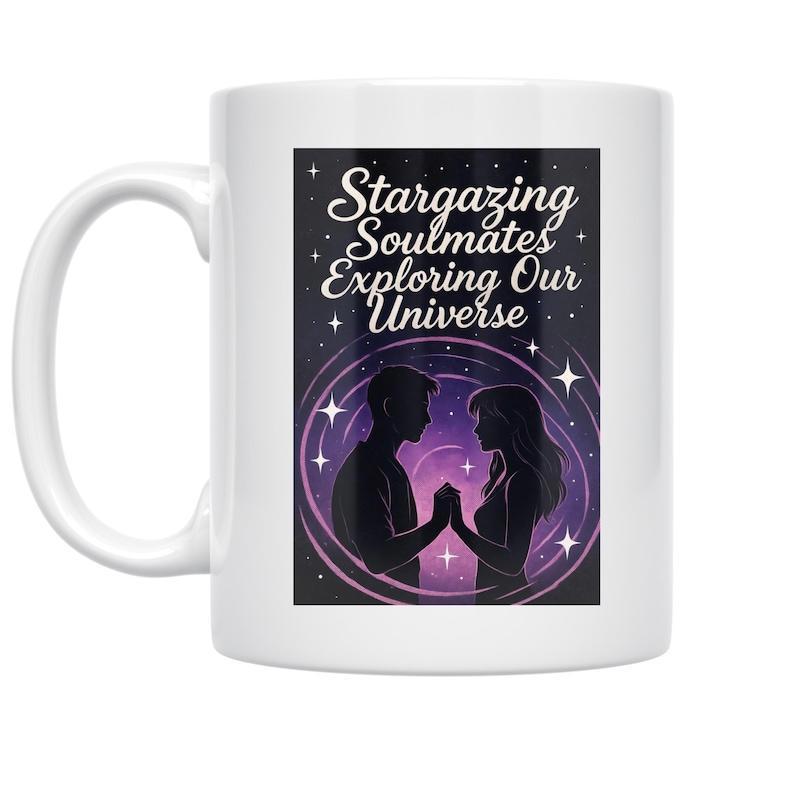 Tailorly White Ceramic 11 oz Mug - Stargazing Soulmates Exploring Our Universe Romantic Silhouettes Holding Hands Under A Glowing Purple Celestial Couple