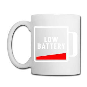Tailorly White Ceramic 11 oz Mug - Low Battery Minimalist Digital Icon Showing Empty Red Power Level Battery