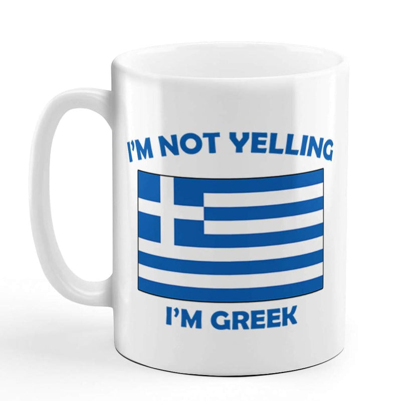 Tailorly White Ceramic 11 oz Mug - Im Not Yelling Im Greek Patriotic Blue And White Striped National Symbol Emblem Flag