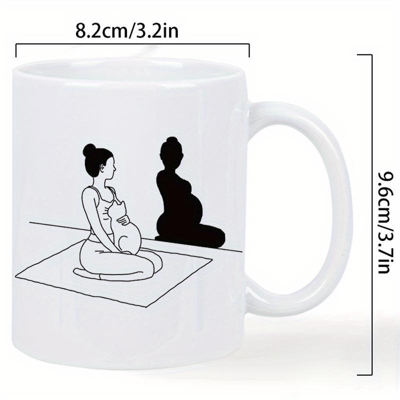 Tailorly White Ceramic 11 oz Mug - Minimalist Line Drawing Of Woman Practicing Yoga With Cat And Silhouette Mug