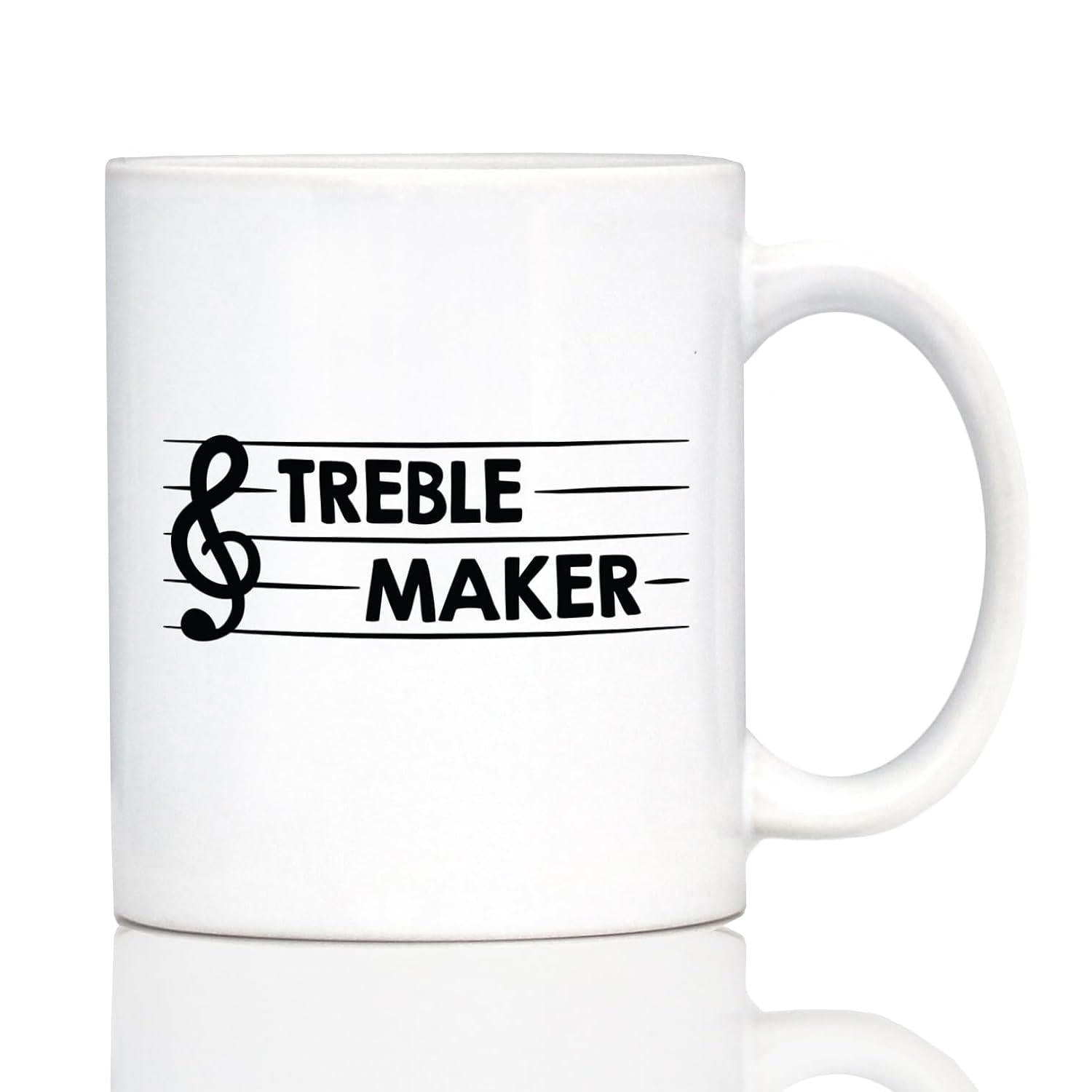Tailorly White Ceramic 11 oz Mug - Treble Maker Black Musical Staff Lines With An Elegant Artistic Classic Clef