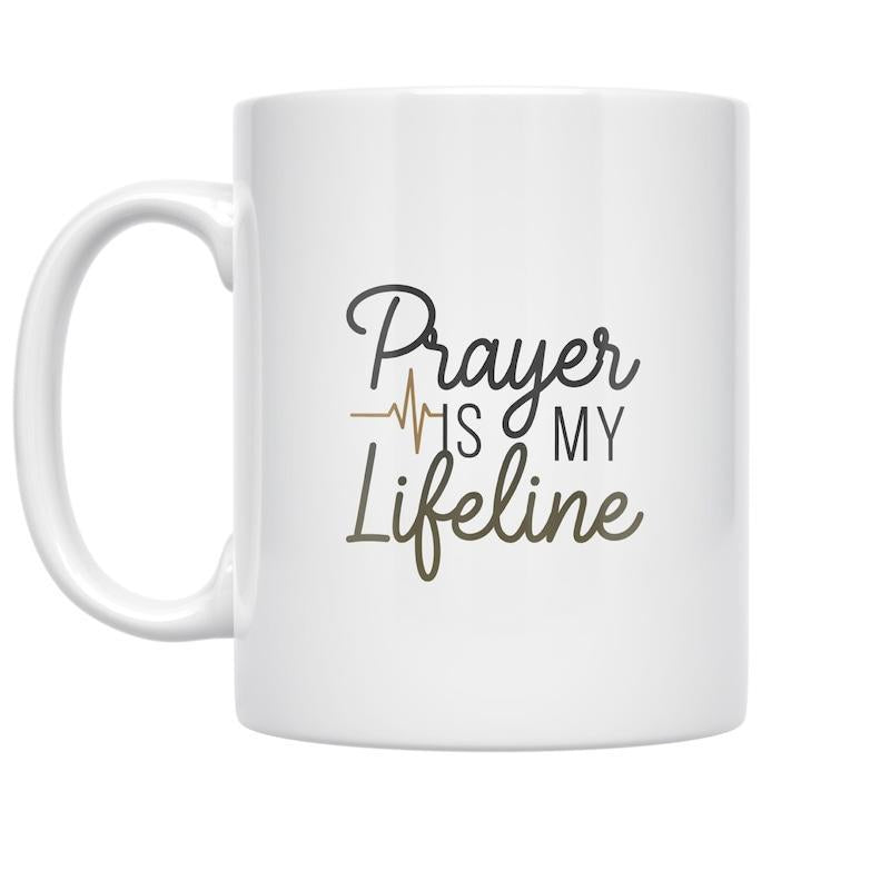 Tailorly White Ceramic 11 oz Mug - Prayer Is My Lifeline Minimalist Heartbeat Line Design Printed On Smooth