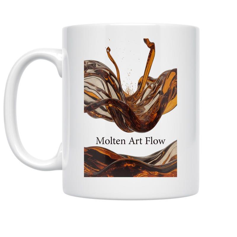 Tailorly White Ceramic 11 oz Mug - Molten Art Flow Golden Brown Liquid Swirling Gracefully Like Melted Glass In Abstract Motion Flow