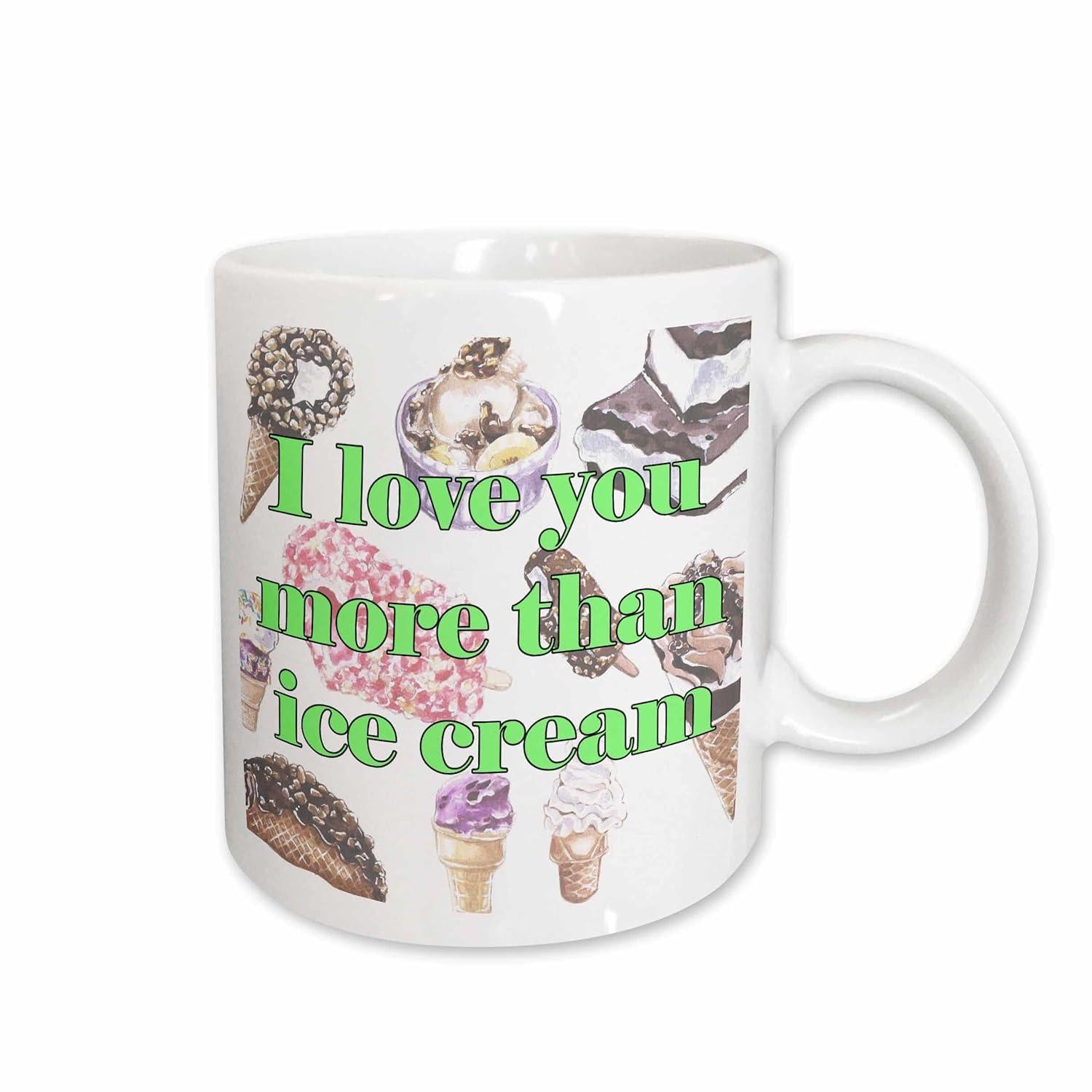 Tailorly White Ceramic 11 oz Mug - I Love You More Than Ice Cream Delicious Assorted Frozen Treats Scattered Over A Bright White Background Icecream