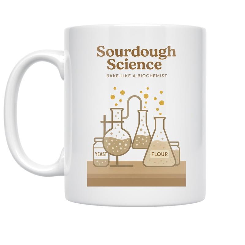Tailorly White Ceramic 11 oz Mug - Sourdough Science Bake Like A Biochemist Detailed Chemistry Beakers And Flasks Filled With Ingredients On Table Laboratory
