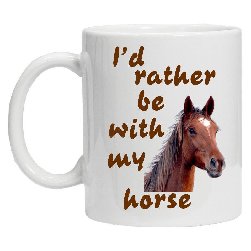 Tailorly White Ceramic 11 oz Mug - Id Rather Be With My Horse Realistic Brown Stallion Head With A Distinctive White Forehead Mark Horse
