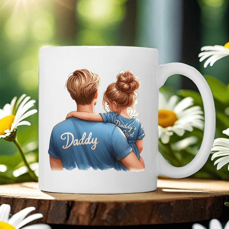 Tailorly White Ceramic 11 oz Mug - Daddy Heartwarming Scene With Young Daughter Being Carried By Her Father