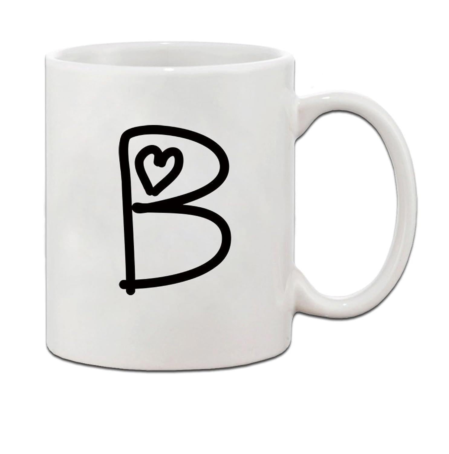 Tailorly White Ceramic 11 oz Mug - B Minimalist Hand Drawn Aesthetic Featuring A Small Heart Inside The Bold Letter