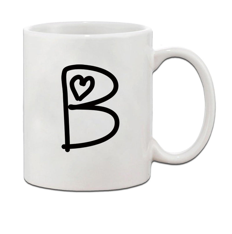 Tailorly White Ceramic 11 oz Mug - B Minimalist Hand Drawn Aesthetic Featuring A Small Heart Inside The Bold Letter
