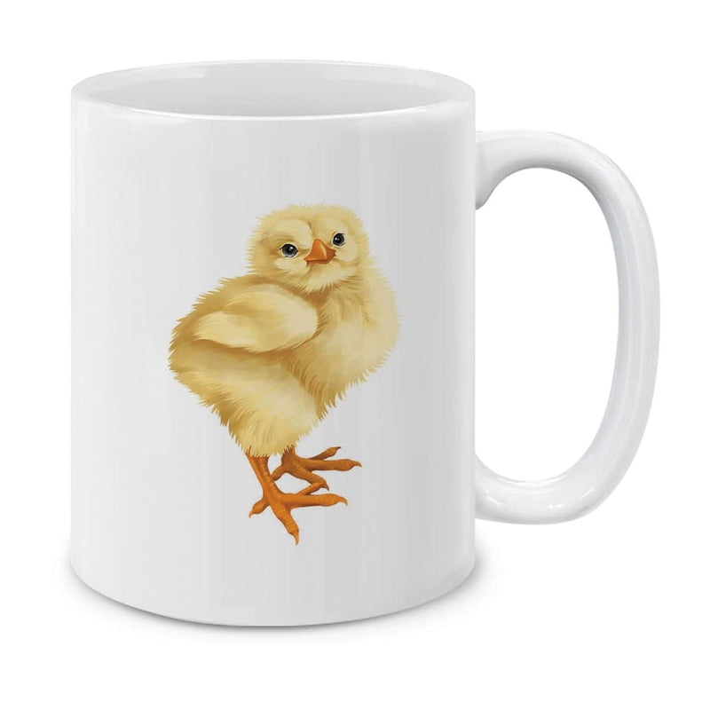 Tailorly White Ceramic 11 oz Mug - Adorable Fluffy Small Yellow Baby Bird Standing On White Surface Chick
