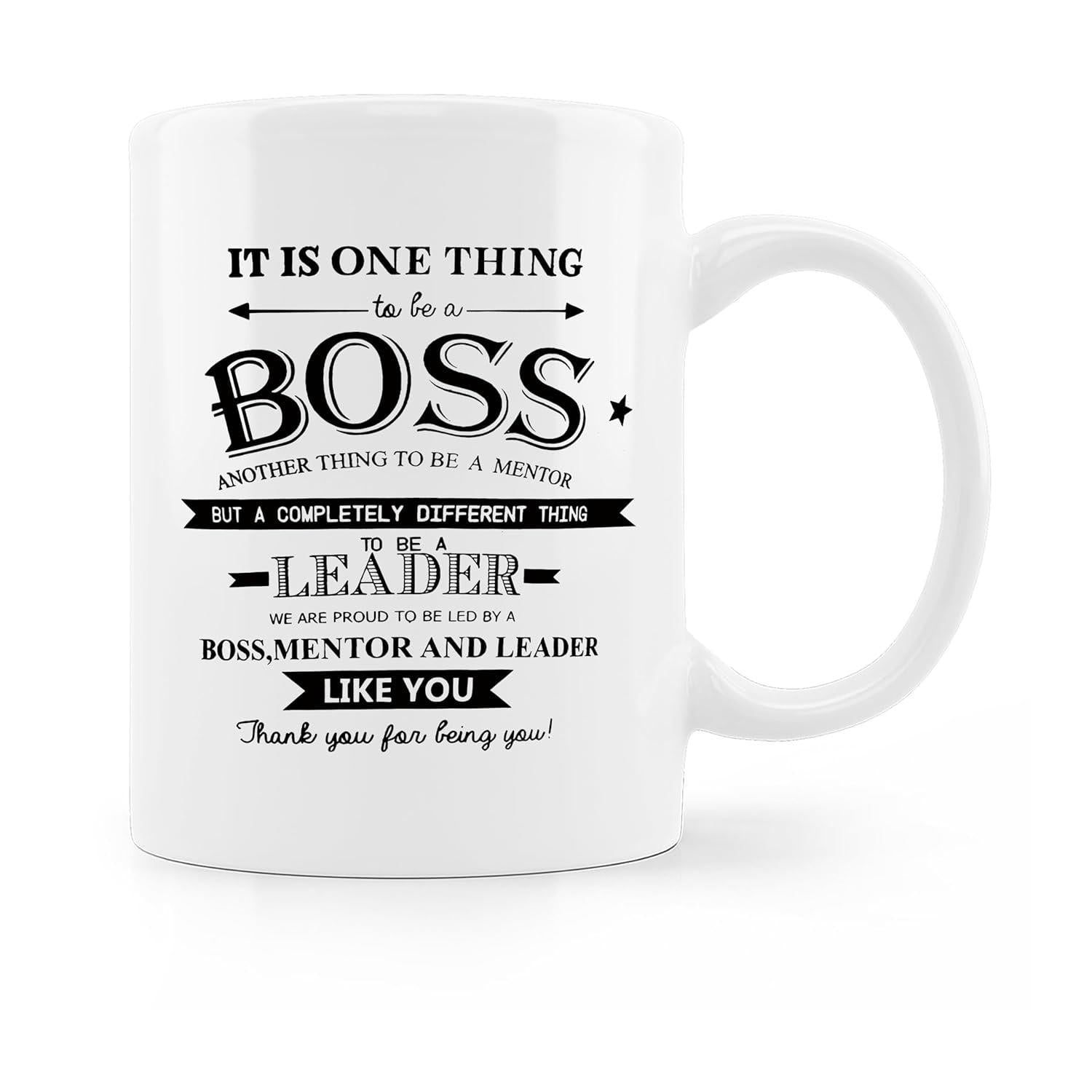 Tailorly White Ceramic 11 oz Mug - Boss Mentor Leader Thank You For Being You Simple Black Typographic Design With Decorative Arrows And Ribbon Accents Mug