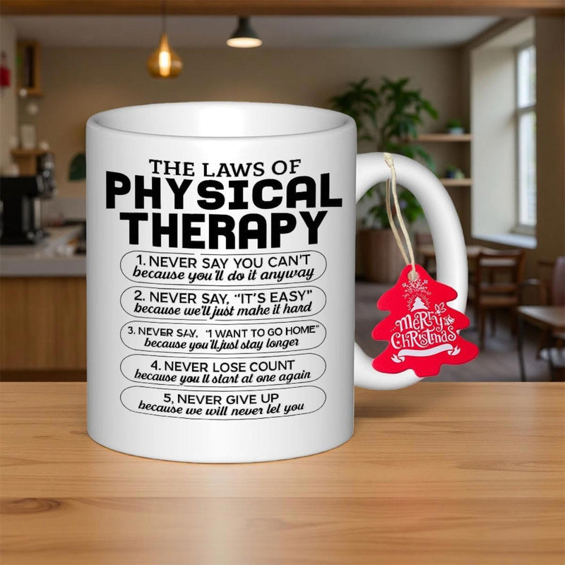 Tailorly White Ceramic 11 oz Mug - The Laws Of Physical Therapy Minimalist Black Typography In Oval Frames On Smooth Mug