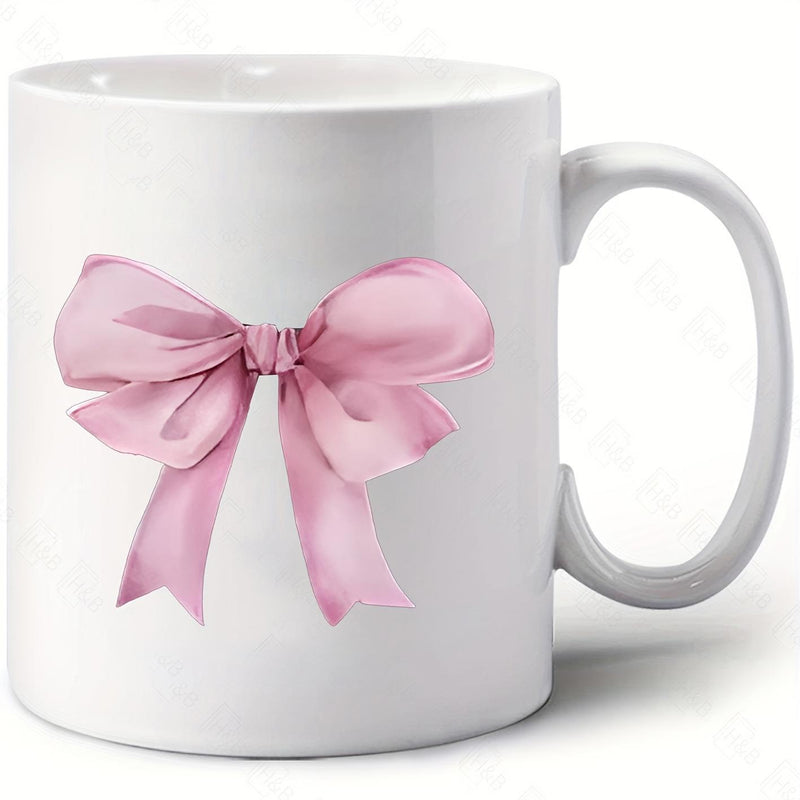 Tailorly White Ceramic 11 oz Mug - Realistic Soft Pink Silk Ribbon Tied In A Delicate Knot Bow