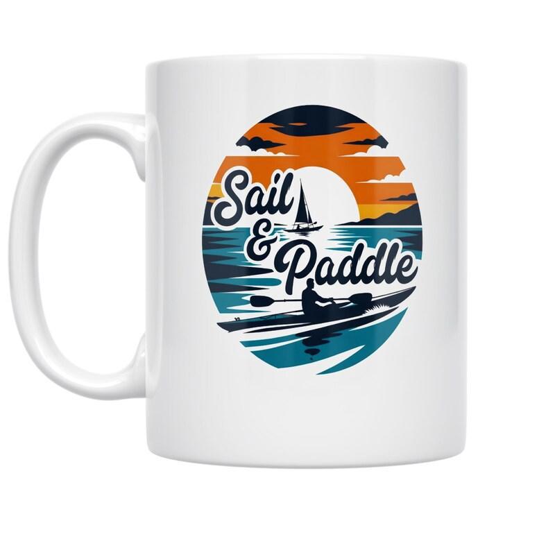 Tailorly White Ceramic 11 oz Mug - Sail Paddle Nautical Sunset Scene With Kayak And Distant Sailboat