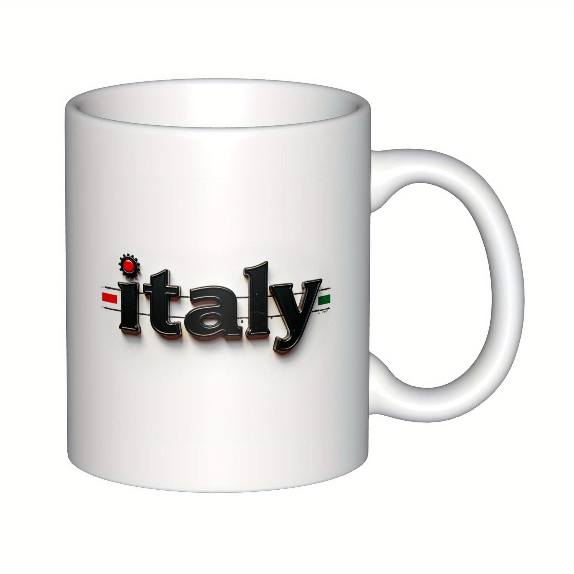 Tailorly White Ceramic 11 oz Mug - Italy Bold Stylized National Flag Colors With Horizontal Stripes And Elegant Shadow Italy