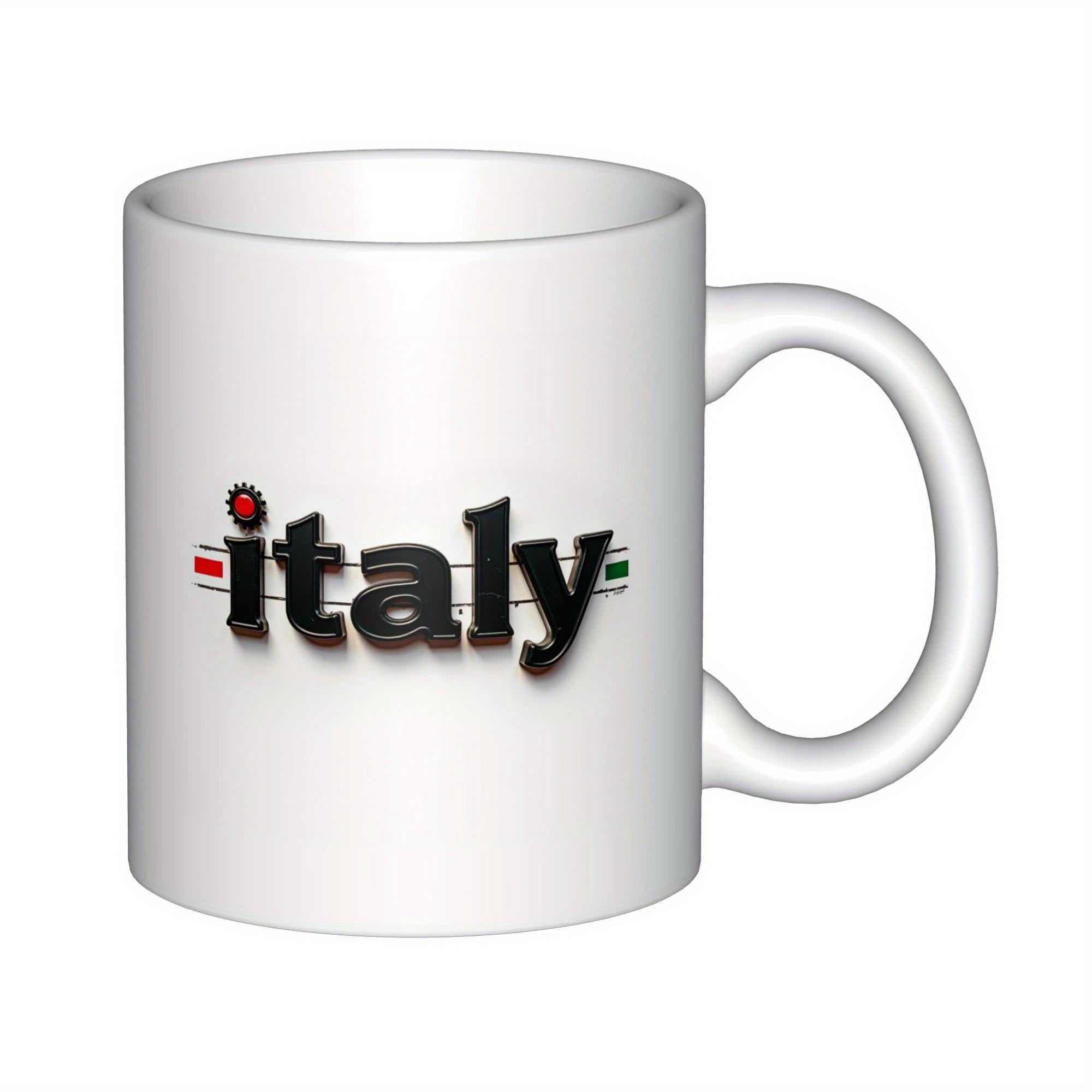 Tailorly White Ceramic 11 oz Mug - Italy Bold Stylized National Flag Colors With Horizontal Stripes And Elegant Shadow Italy