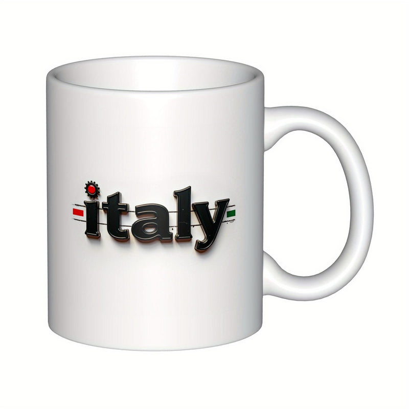 Tailorly White Ceramic 11 oz Mug - Italy Bold Stylized National Flag Colors With Horizontal Stripes And Elegant Shadow Italy
