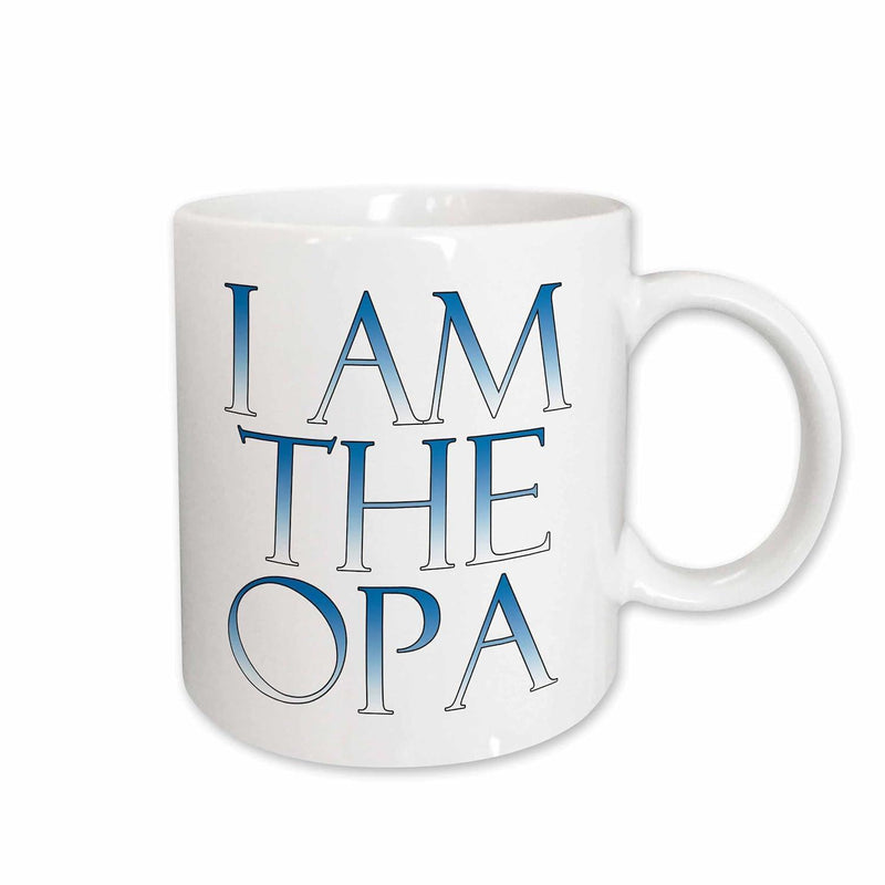 Tailorly White Ceramic 11 oz Mug - I Am The Opa Gradient Blue Elegant Serif Letters Arranged In Three Vertical Tiers Mug