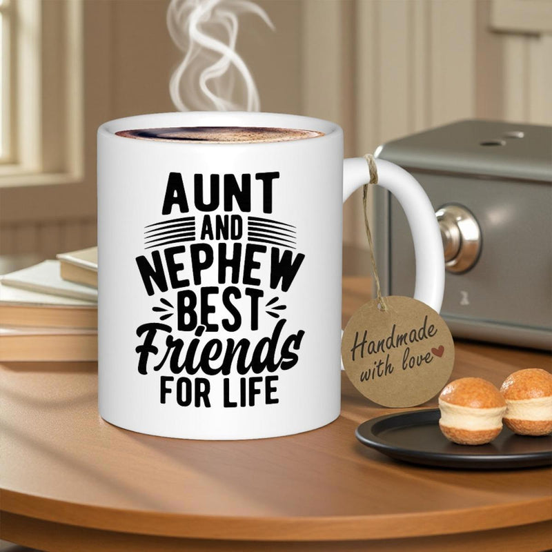 Tailorly White Ceramic 11 oz Mug - Aunt And Nephew Best Friends For Life Minimalist White Ceramic Featuring Bold Black Typography And Decorative Line Accents Mug