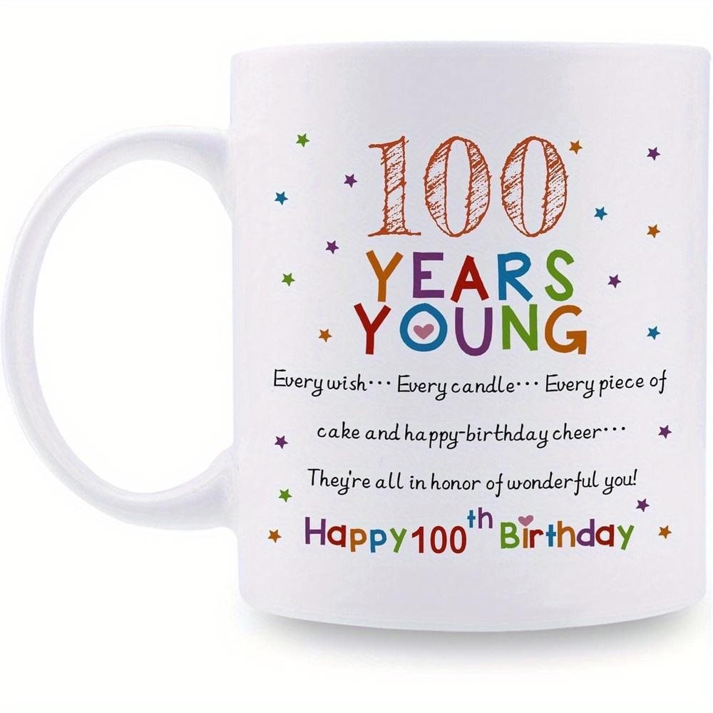 Tailorly White Ceramic 11 oz Mug - 100 Years Young Happy 100th Birthday Colorful Scattered Confetti Dots For A Festive Celebration Atmosphere Mug