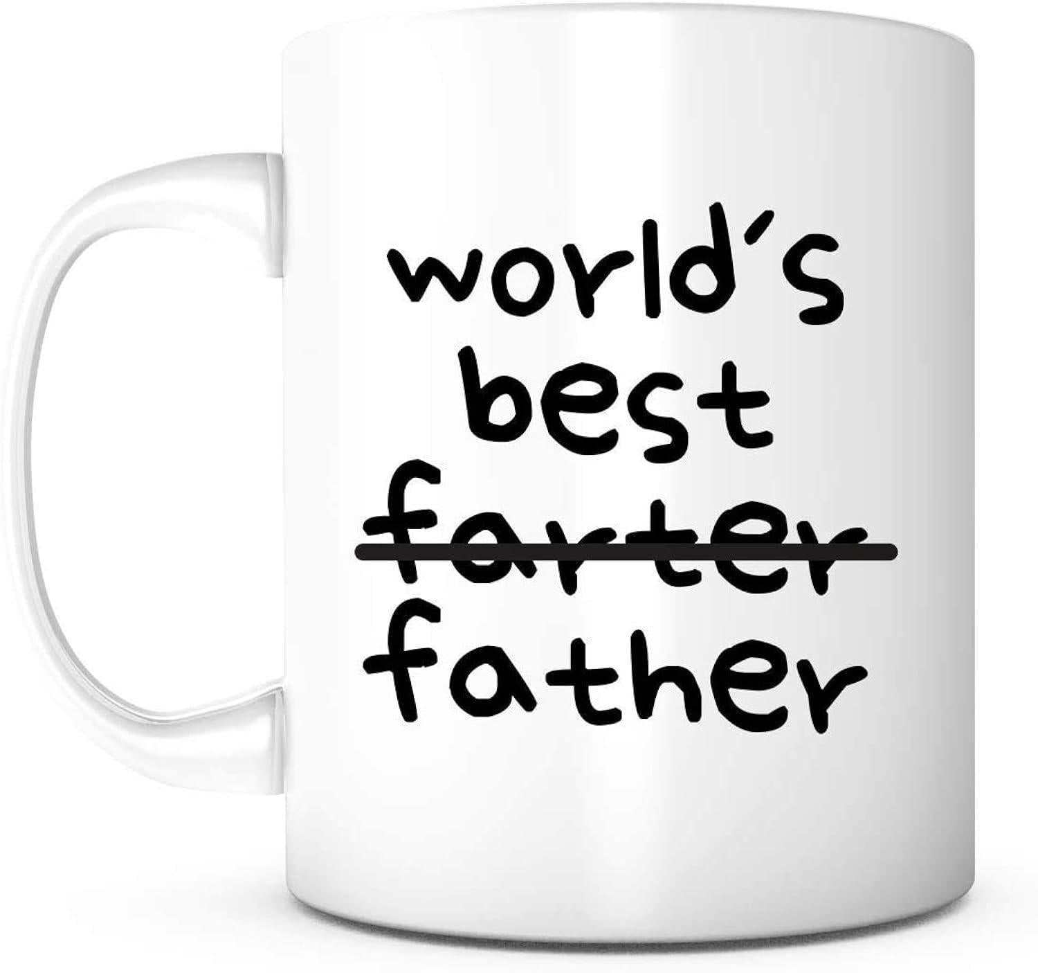 Tailorly White Ceramic 11 oz Mug - World's Best Farter Father Simple Black Handwritten Text Centered On Clean White Background Mug