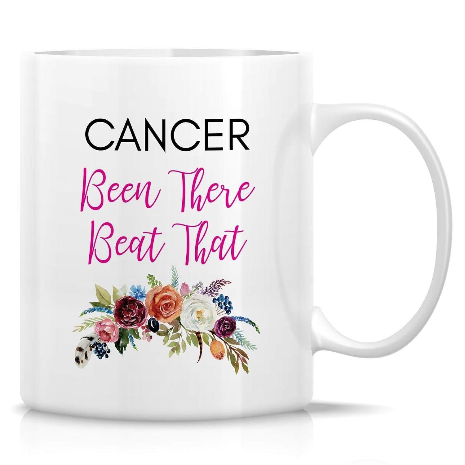 Tailorly White Ceramic 11 oz Mug - Cancer Been There Beat That Vibrant Floral Arrangement With Roses And Delicate Leaves Mug